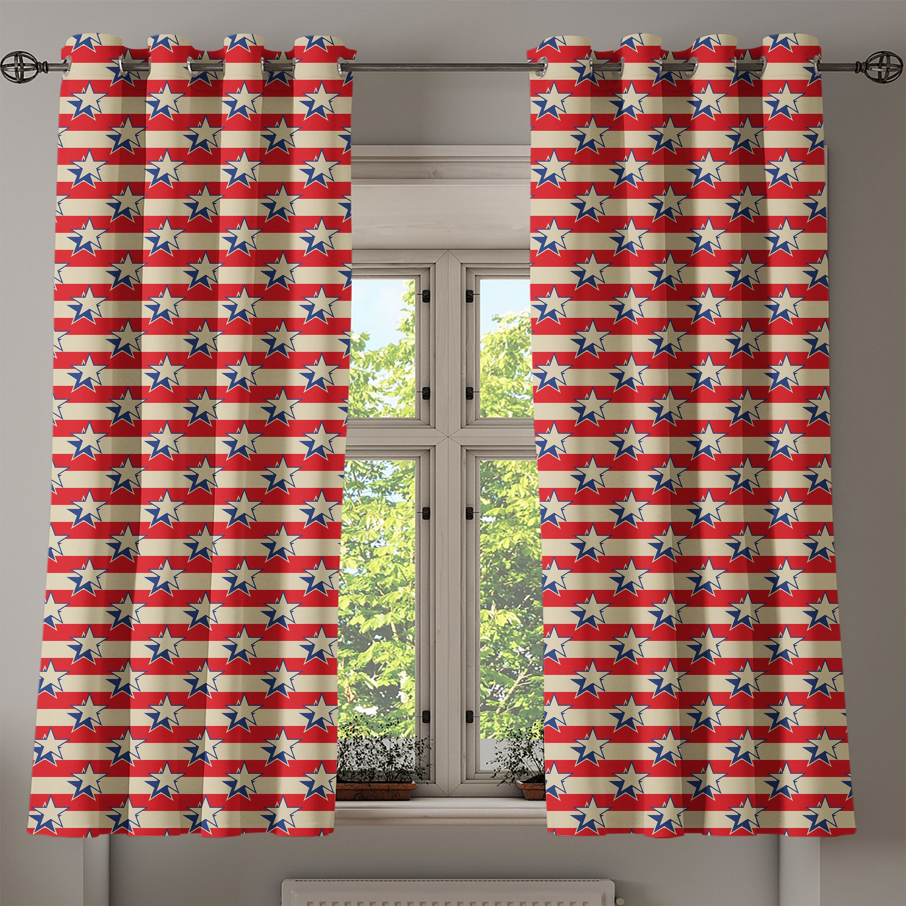 Poster Amerika Dekorative Gardine Staaten Wohnzimmer, von Schlafzimmer Abakuhaus, Independence Vereinigte Retro für 2-Panel-Fenstervorhänge
