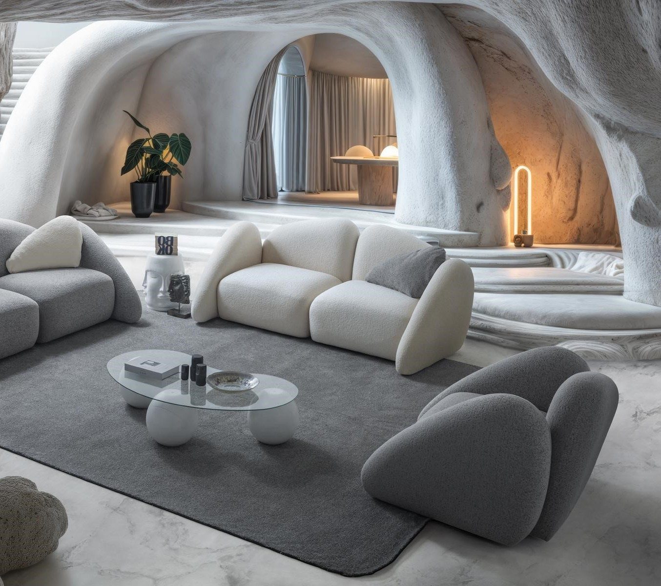 Xlmoebel 3-Sitzer XLMOEBEL Wohnzimmer Set aus weißem Textil mit modernem Design, 3 Teile, Made in Europa