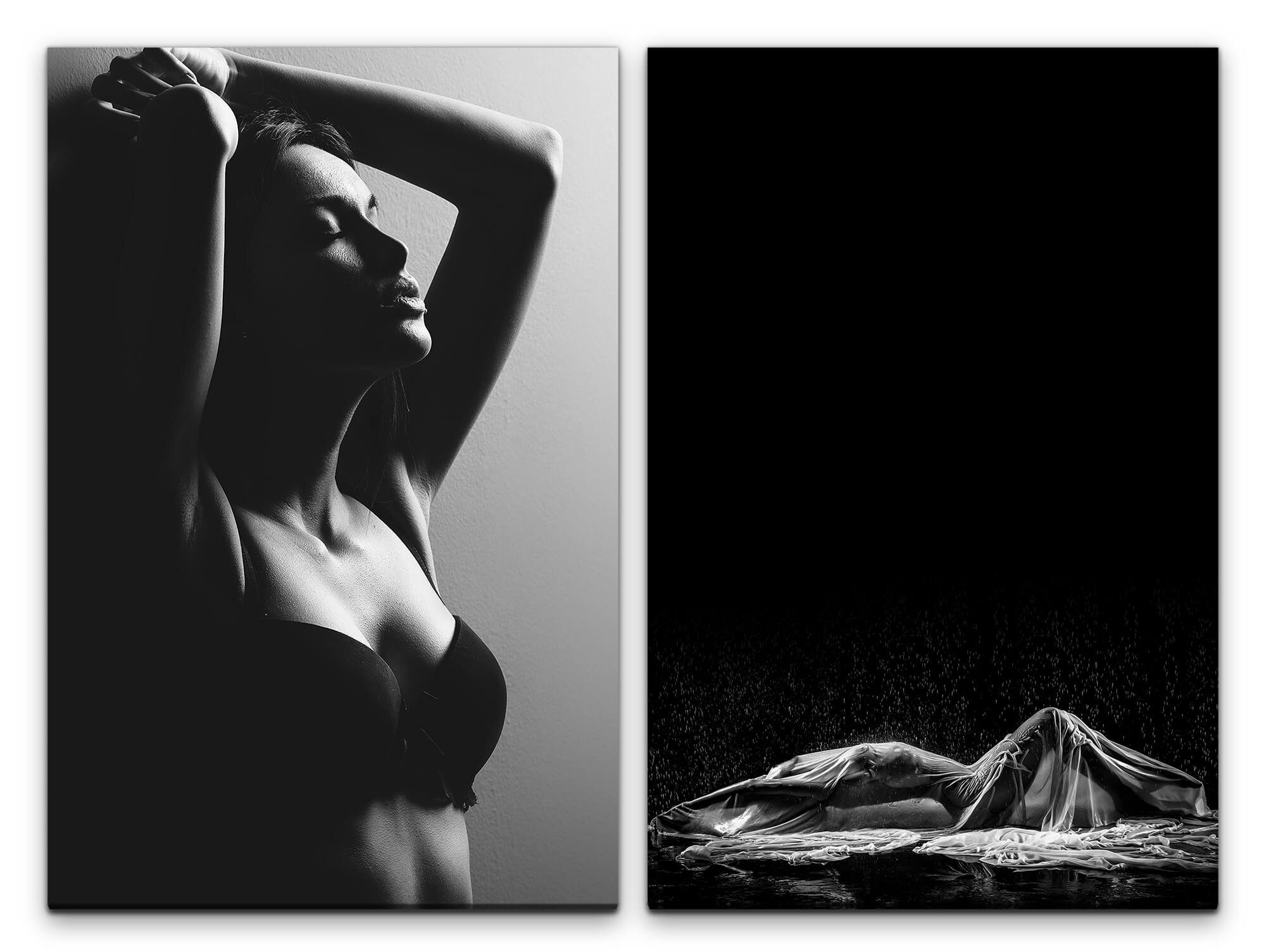 Sinus Art Leinwandbild 2 Bilder je 60x90cm Sinnlich Erotisch junge Frau Sexy  Verführerisch Leidenschaft Schwarz Weiß