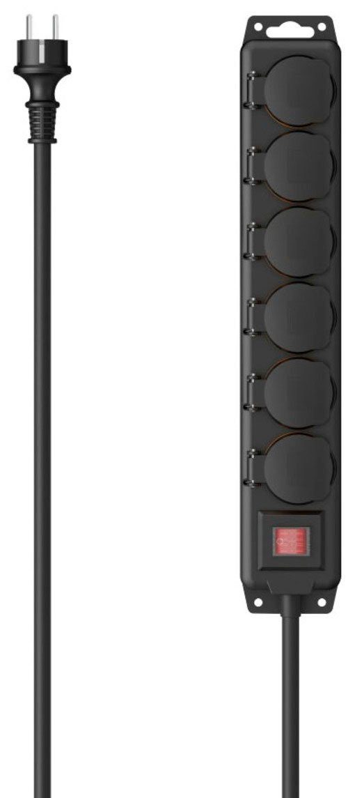 Hama Steckdosenleiste 6-fach (Ein- / Ausschalter, Klappendeckel, Schalterbeleuchtung, Schutzkontaktkupplung, Schutzkontaktstecker, Kabellänge 2 m), IP44
