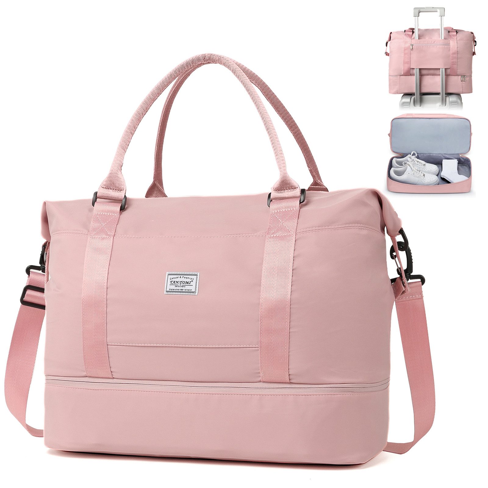 TAN.TOMI Reisetasche Wasserdichter Reise-Seesack - Tragetasche, Sporttasche, Schultertasche (Erweiterbar mit Trolley-Ärmel und Nasstasche), Wochenendtasche für Damen und Herren - Krankenhaus-Tasche