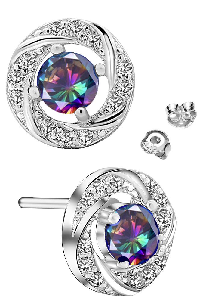 Limana Paar Ohrstecker runde 925 Silber mystischer Zirkonia Ohrringe Schmuck für Frauen Damen (Silberschmuck inkl. Schmuckbox), Weihnachten Geburtstag Muttertag Geschenk für Ehefrau Freundin Oma