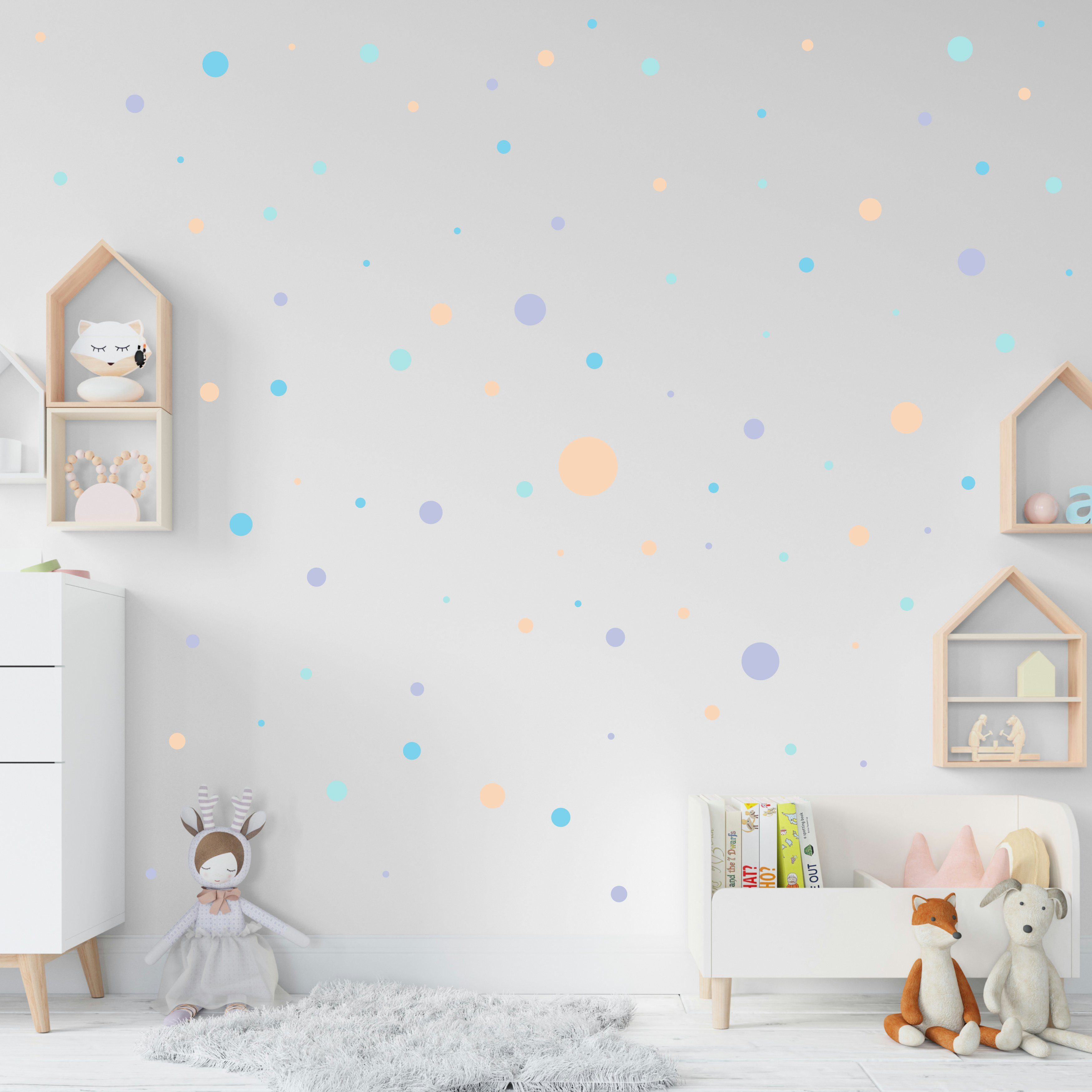 PUNALU Wandtattoo Kreis Aufkleber, 176 abziehbar Kinderzimmer selbstklebend, Stück rückstandslos Set Wandtattoo blau Babyzimmer pfirsich für