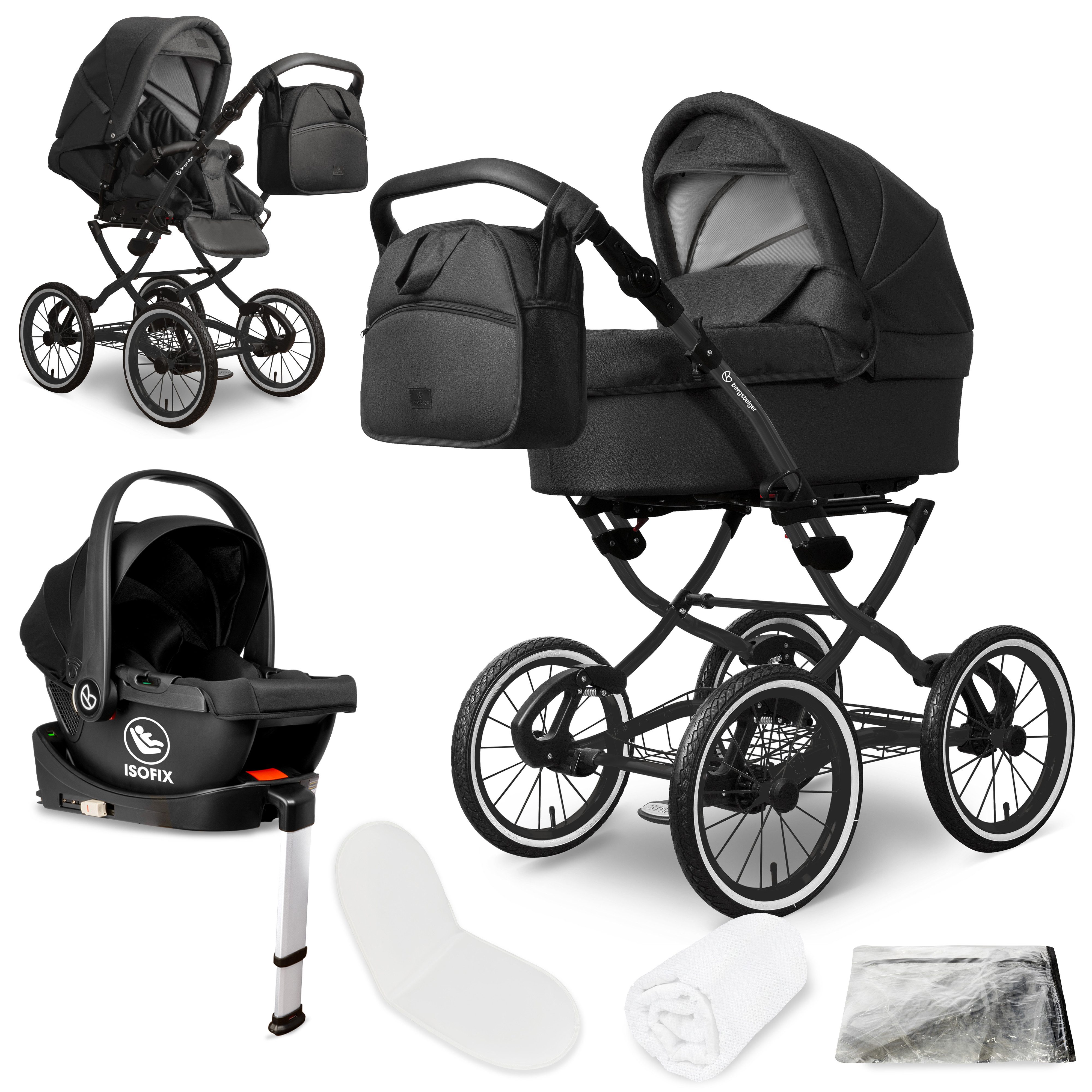 bergsteiger Kombi-Kinderwagen Venedig Retro-Kinderwagen 3in1, (10-tlg)