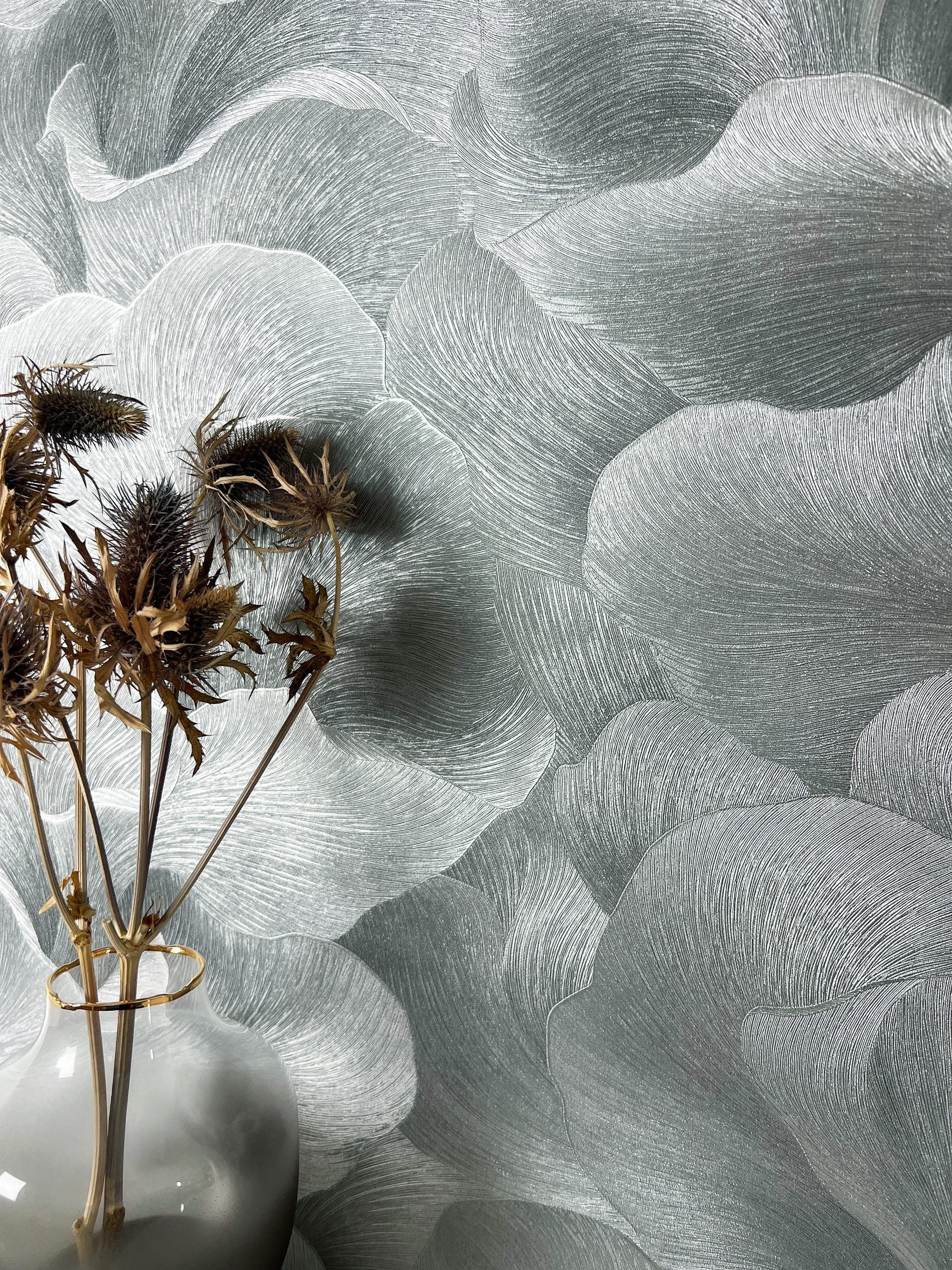 Newroom Vliestapete Diarra Silber Tapete Mustertapete Blumen, Grafik, strukturiert, Blumentapete