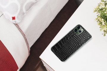MuchoWow Handyhülle Leder - Strukturiert - Schwarz - Grau, Handyhülle Apple iPhone 11 Pro Max, Smartphone-Bumper, Print, Handy