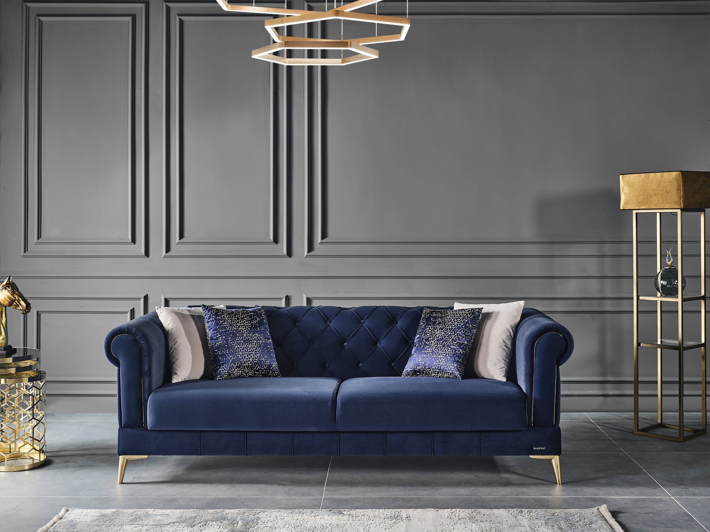 Samtstoff Villa Mikrofaser Möbel 1 Teil, Quality,strapazierfähiger Blau Handmade QUEBEC, Sofa