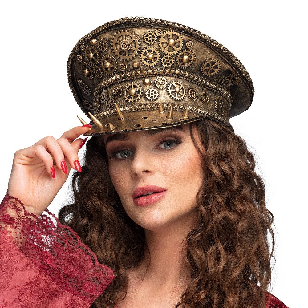 Boland Kostüm Steampunk Mütze Gearpunk braun mit Zahnrädern Unisex Kostüm-Accessoire, Größe 57 cm, mit Schirm, retro-futuristisch