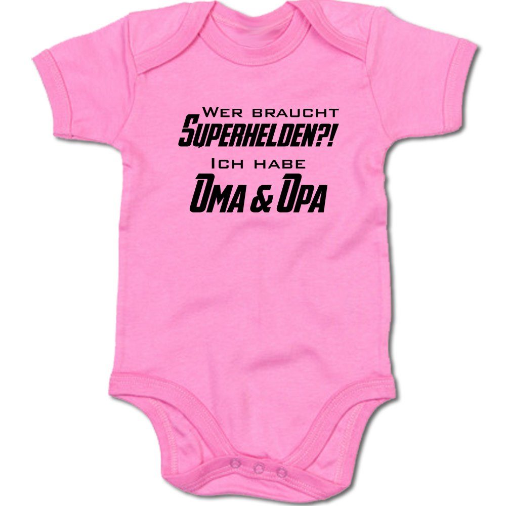 G-graphics Kurzarmbody Wer braucht Superhelden?! Ich habe Oma & Opa Baby Body mit Spruch / Motiv / Aufdruck • für/von Oma & Opa