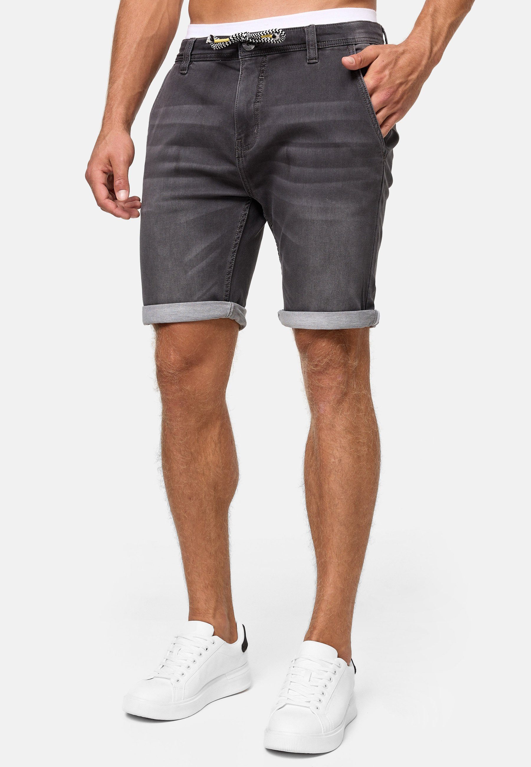 Indicode Jeansshorts Herren Azibo Jeans Shorts Herrenshorts elastischer Bund samt Tunnelzug