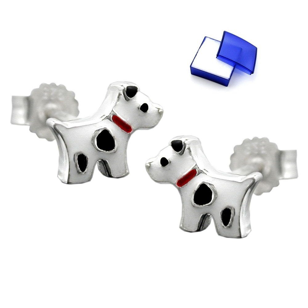 unbespielt Paar Ohrstecker Kinderohrringe Stecker 6,5 x 8 mm Hund mit  Flecken farbig lackiert 925 Silber inklusive Schmuckbox, Silberschmuck für  Kinder
