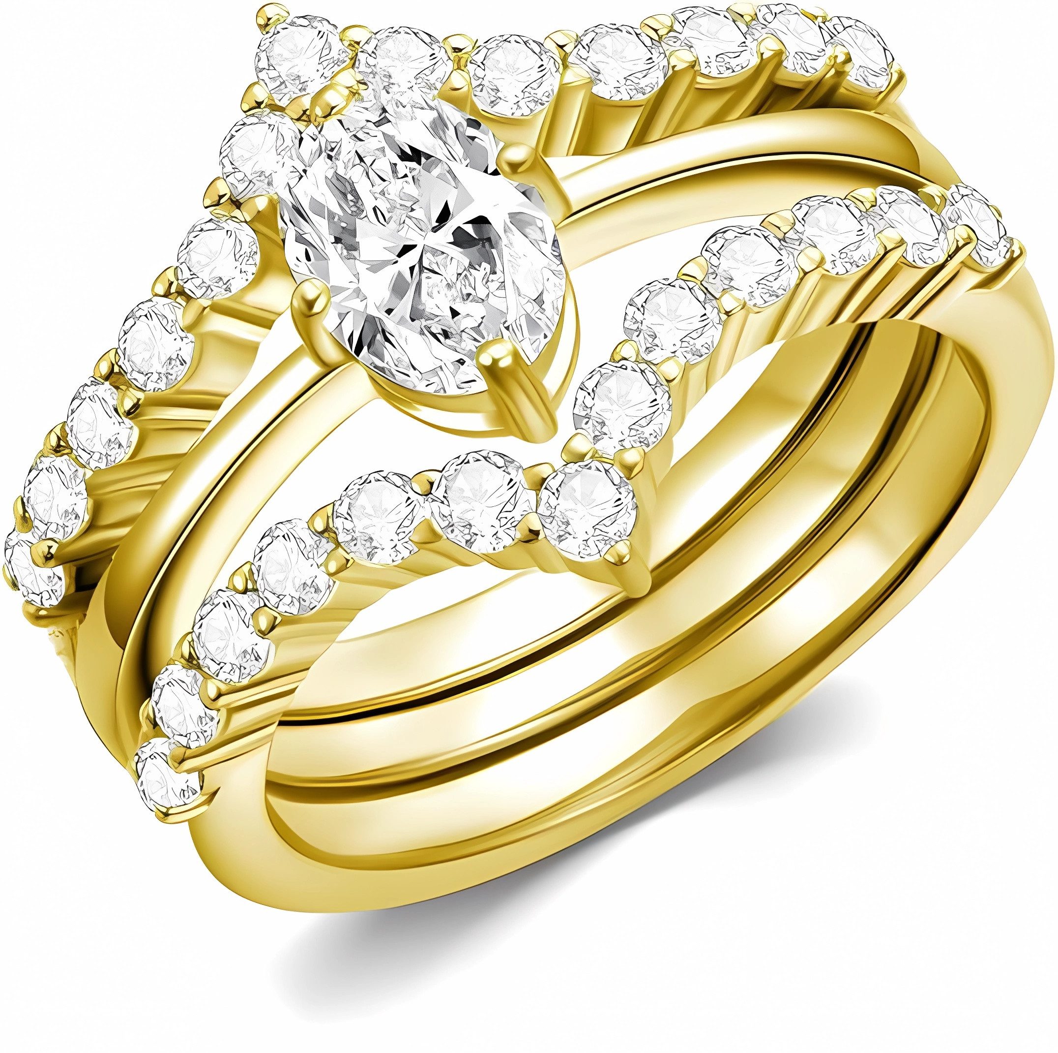 Jumpeak Diamantring Diamant Ring Damen, Labordiamant 1 karat, Geschenk für Frau, D VVS2, Ring Gold Damen 585 Echtgold, Eheringe, Verlobungsring, Oval, IGI