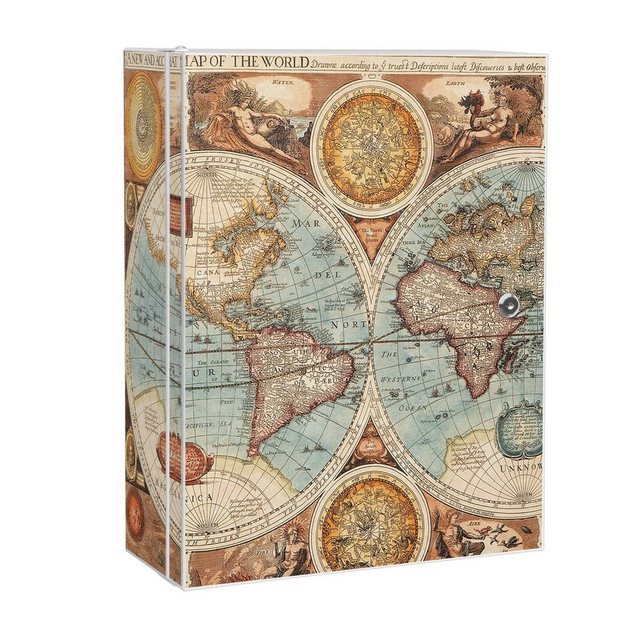 banjado Medizinschrank “Stahl Historische Weltkarte” (abschließbar, 3 große und 2 kleine Fächer) 35 x 46 x 15cm