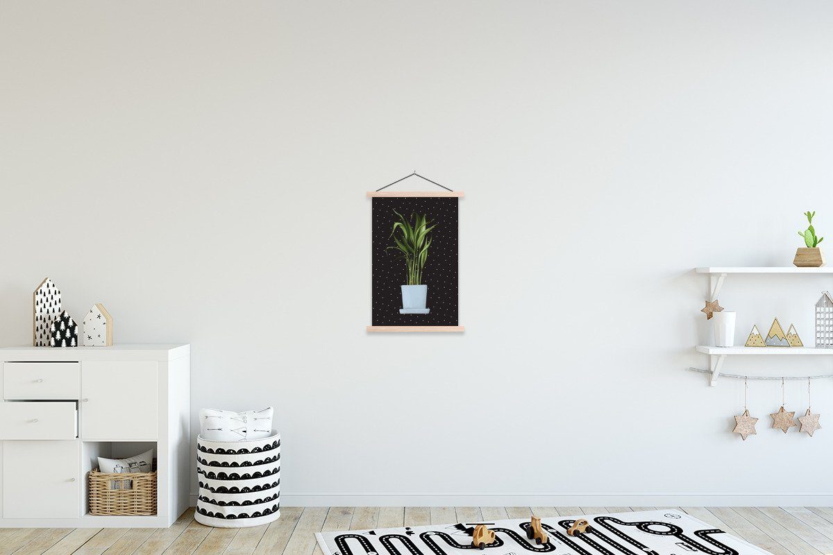 MuchoWow Poster Pflanzen - Blumentopf - Dots, (1 St), Posterleiste, Textilposter für Wohnzimmer, Bilderleiste, Magnetisch