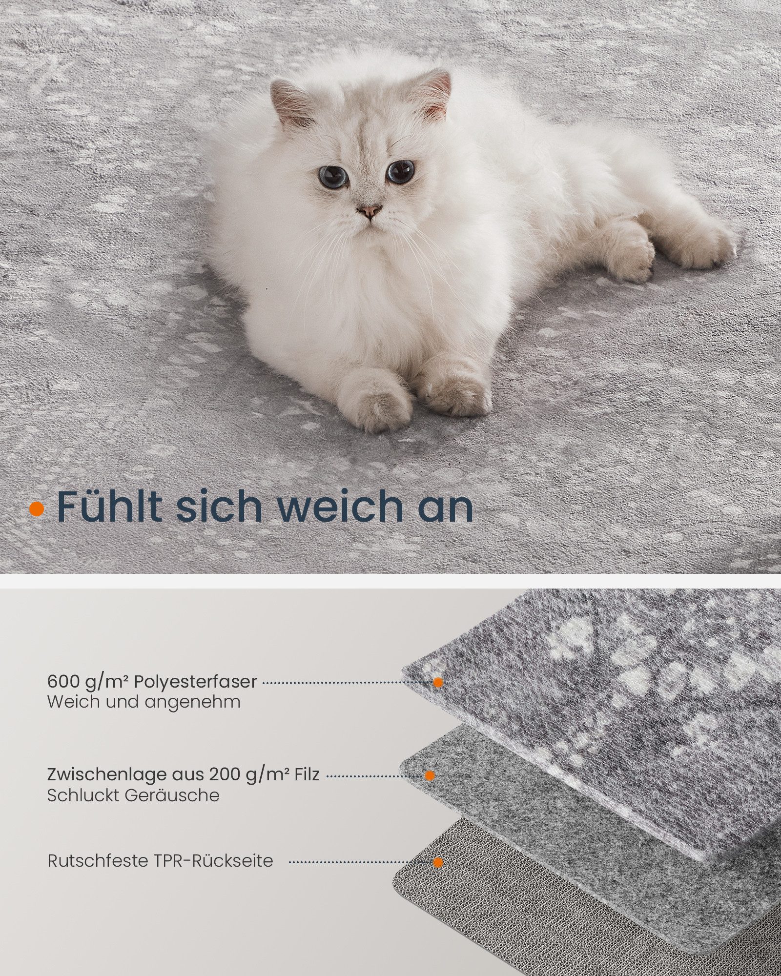 SONGMICS HOME Designteppich Wohnzimmerteppich, für Wohnzimmer, Schlafzimmer, maschinenwaschbar, Höhe: 10 mm, 80 x 150 cm, Rutschfester Teppich, flauschig, Dekoration, Boho-Stil