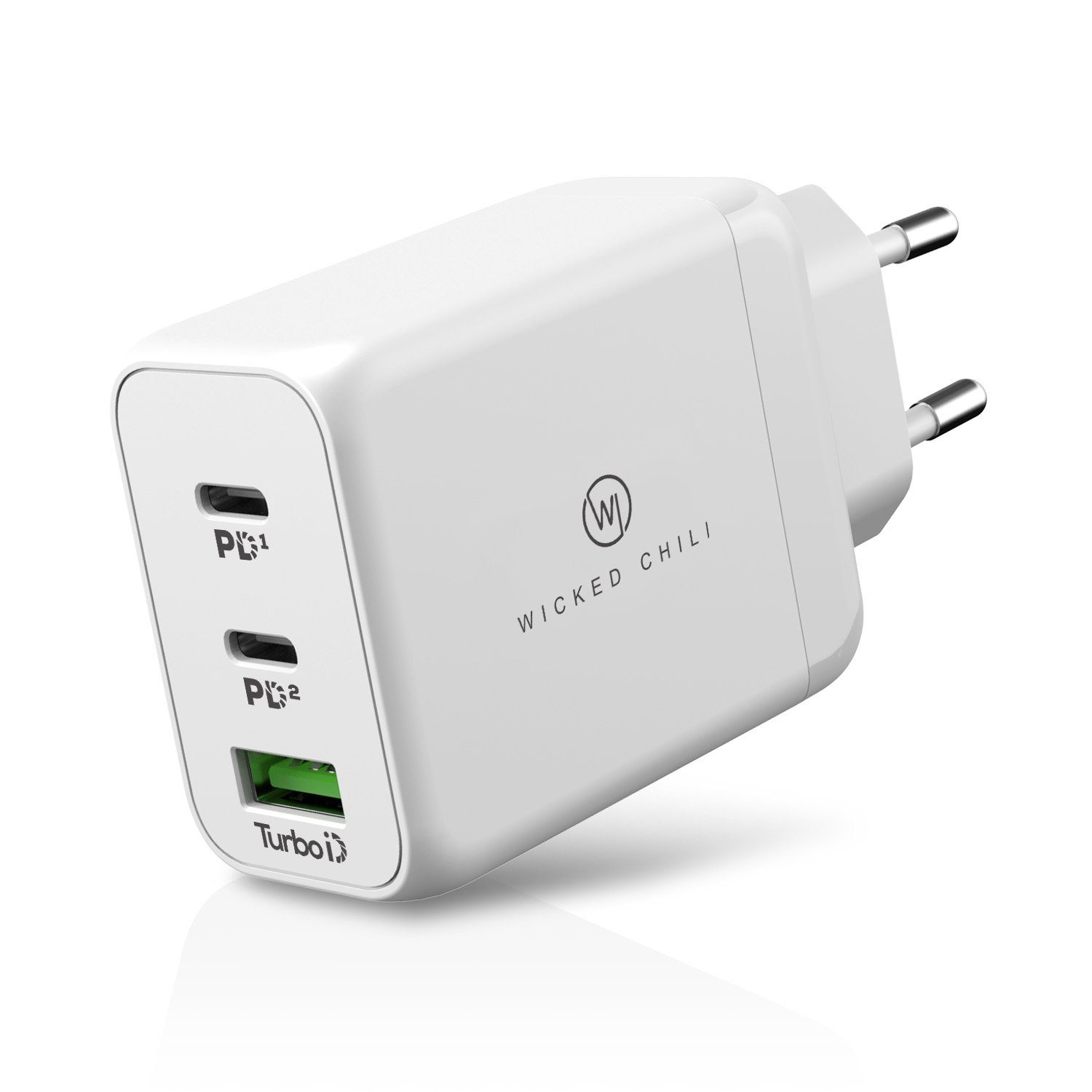 Wicked Chili Wicked Chili 3in1 USB Schnellladegerät QC 4.0+ 65W 2x USB-C 1x USB-A, Steckernetzteil (Mit Quick Charge 4.0+ / PD 3.0 PPS - 3in1 Universal GaN USB-C Netzteil)