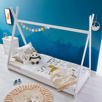 IDIMEX Kinderbett ELIN, Tipibett Hausbett Spielbett Zeltbett Zelt Tipi Bett mit Dach aus Kiefe