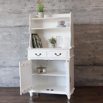 baario Highboard Highboard BLATO Shabby weiß, massiv Kommode mit Regalaufsatz Schnitzerei