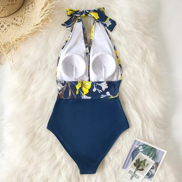 HOTDUCK Bustier-Bikini Damen rückenloser V-Ausschnitt enger einteiliger Badeanzug