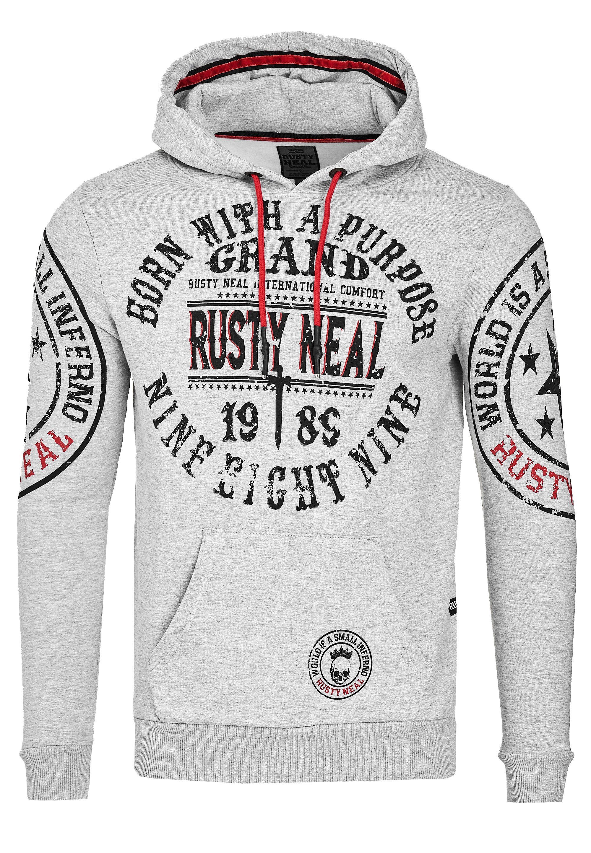 Rusty mit Neal coolen Kapuzensweatshirt hellgrau-meliert Markenprints
