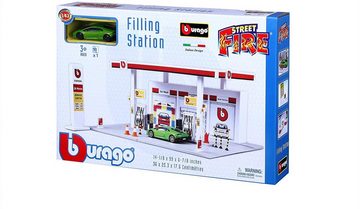 Bburago Spielzeug-Auto Bburago Street Fire Tankstelle inkl. 1 Fahrzeug, Perfekt als einzelnes Playset oder Ergänzung zu deiner Spielwelt.