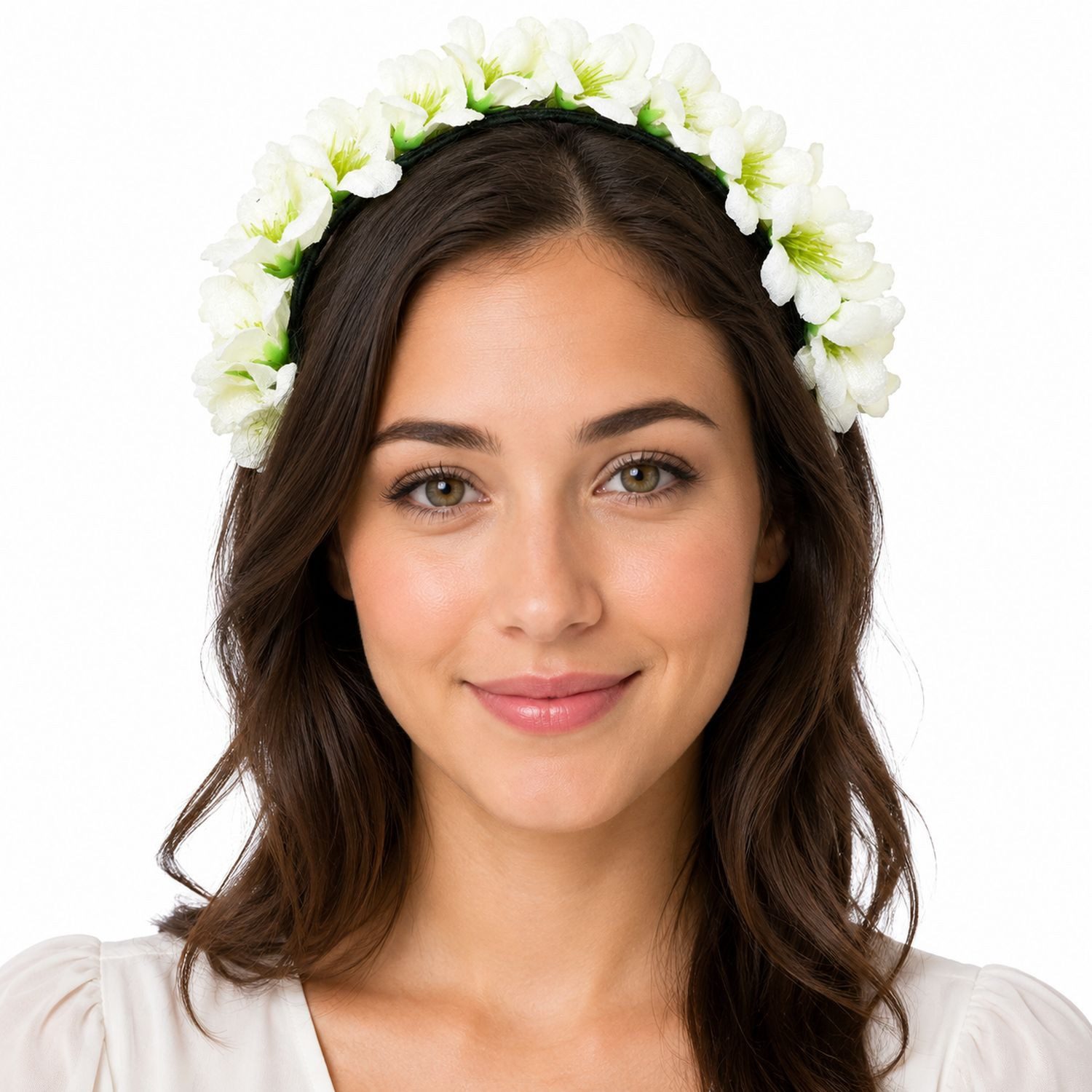 Trachtenland Diadem Blumen Haarkranz 'Ranya' mit Seidenblüten, Creme
