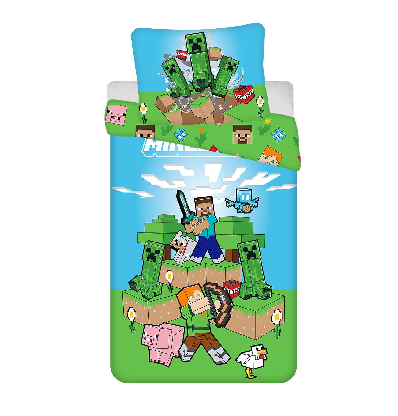 Minecraft Jugendbettwäsche Bettwäsche Set Wendebettwäsche 140x200 cm, 70x90 cm, Baumwolle, 2 teilig