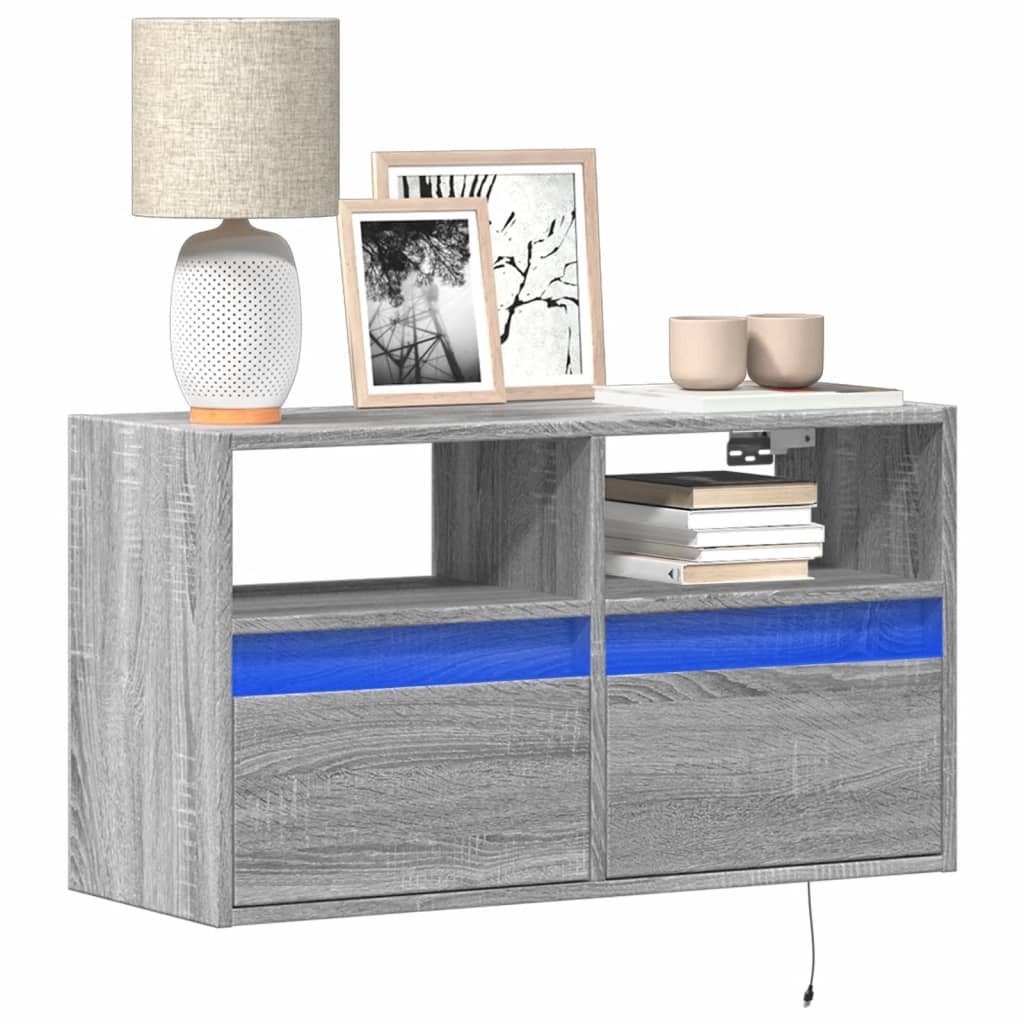 furnicato TV-Schrank TV-Wandschrank 80 x 31 x 45 cm Grau Sonoma (1-St) RGB-LED-Beleuchtung Lowboard mit Schubladen für dein Wohnzimmer