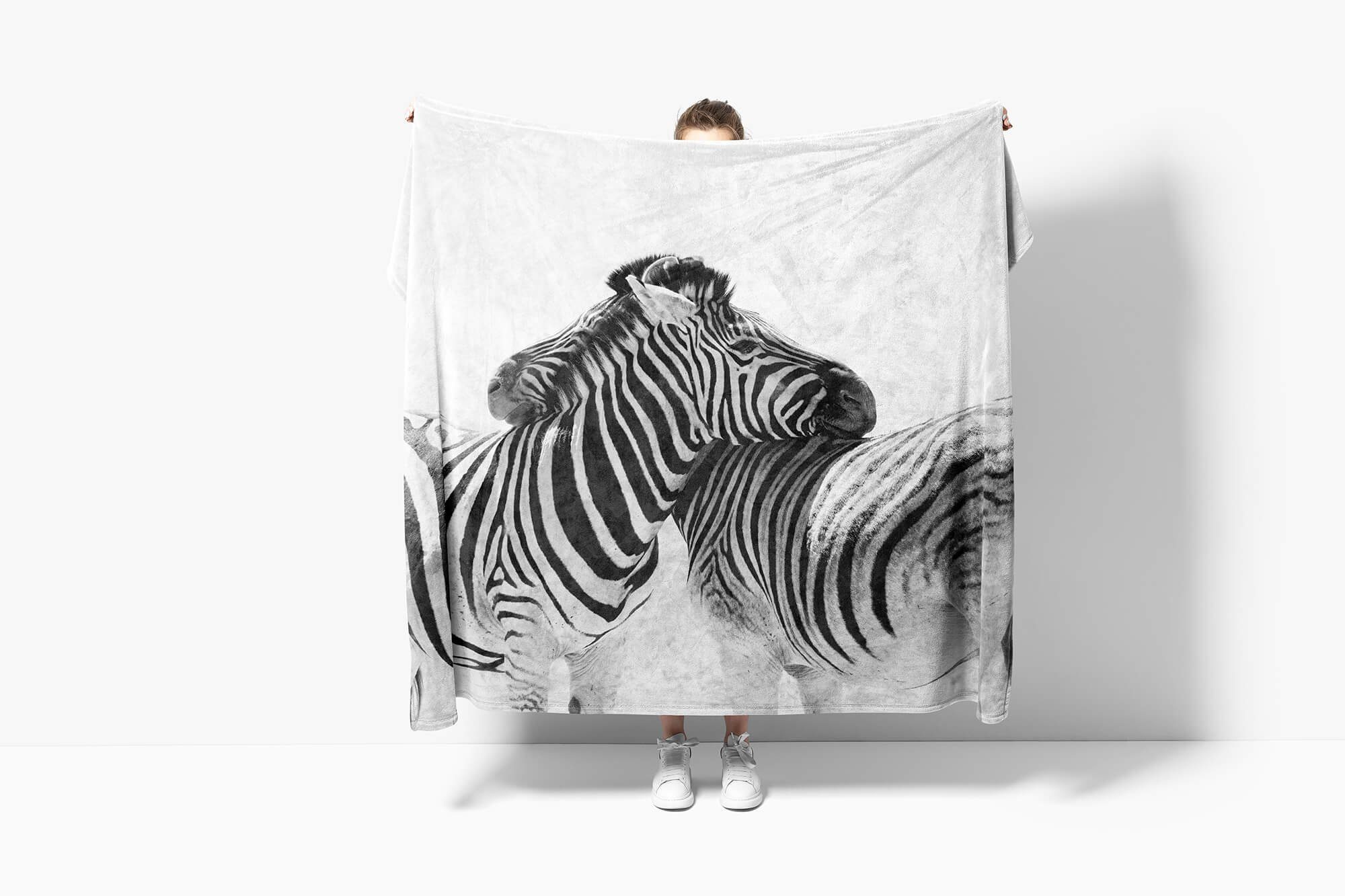 Sinus Art Handtücher Handtuch Strandhandtuch Handtuch mit Zebras Schwarz Baumwolle-Polyester-Mix Kuscheldecke Tiermotiv (1-St), Wei, Saunatuch