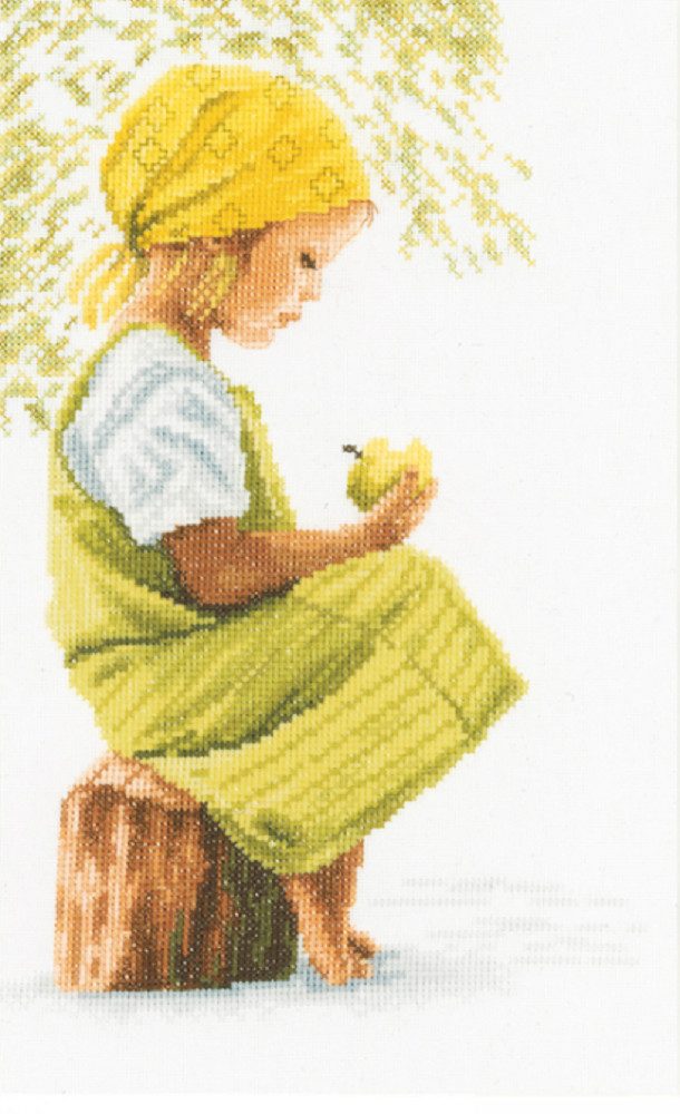 Lanarte Kreativset Lanarte PN-0021213 Mädchen mit Apfel Kreuzstichpackung, (Set, embroidery Kit), Made in Europa