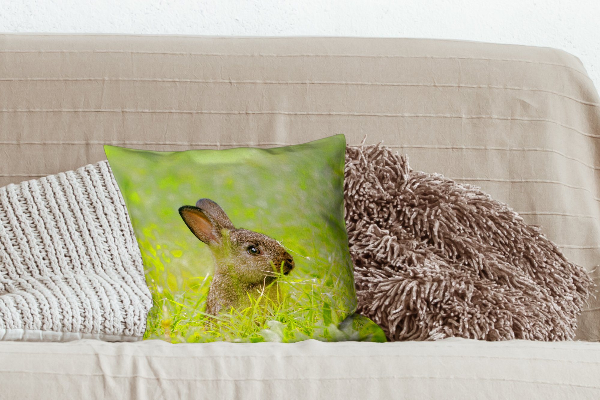 Dekokissen für Gras, Kaninchen MuchoWow Zierkissen - Baby Sofakissen Wohzimmer, Füllung Deko, Schlafzimmer, - mit