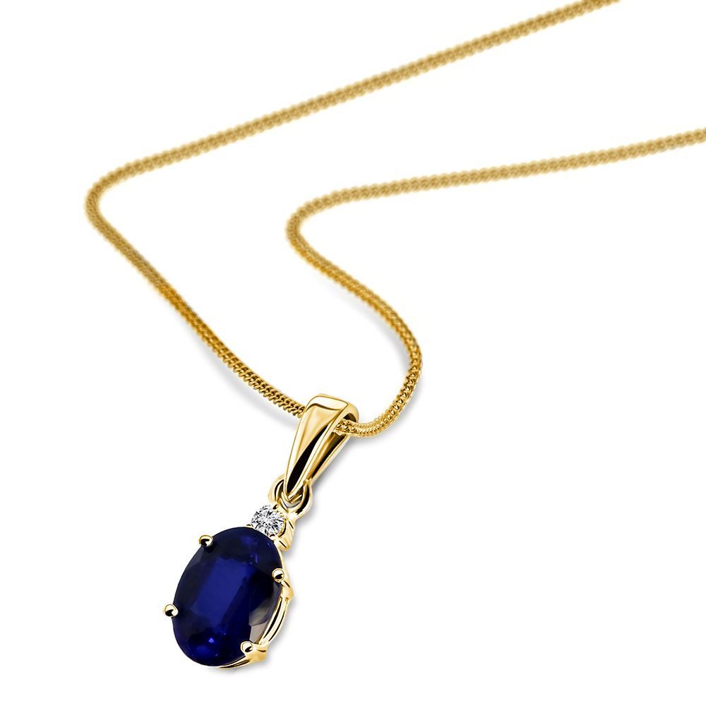Miore Kette mit Anhänger für Damen 9K Gelbgold mit Smaragd, Saphir oder Rubin & 0,01 ct Diamant, Halskette in Echtgold 45cm Länge