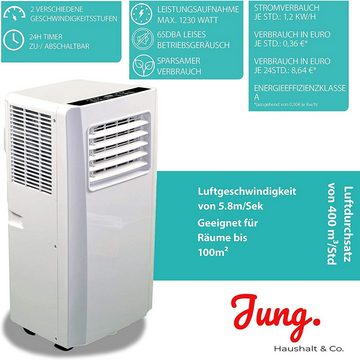 JUNG Klimagerät KA05 mobile Klimaanlage mit Fernbedienung 3,2 KW, mobiles Klimagerät, mit Heizung, mit Abluftschlauch, Airconditioner, Aircooler Luftkühler