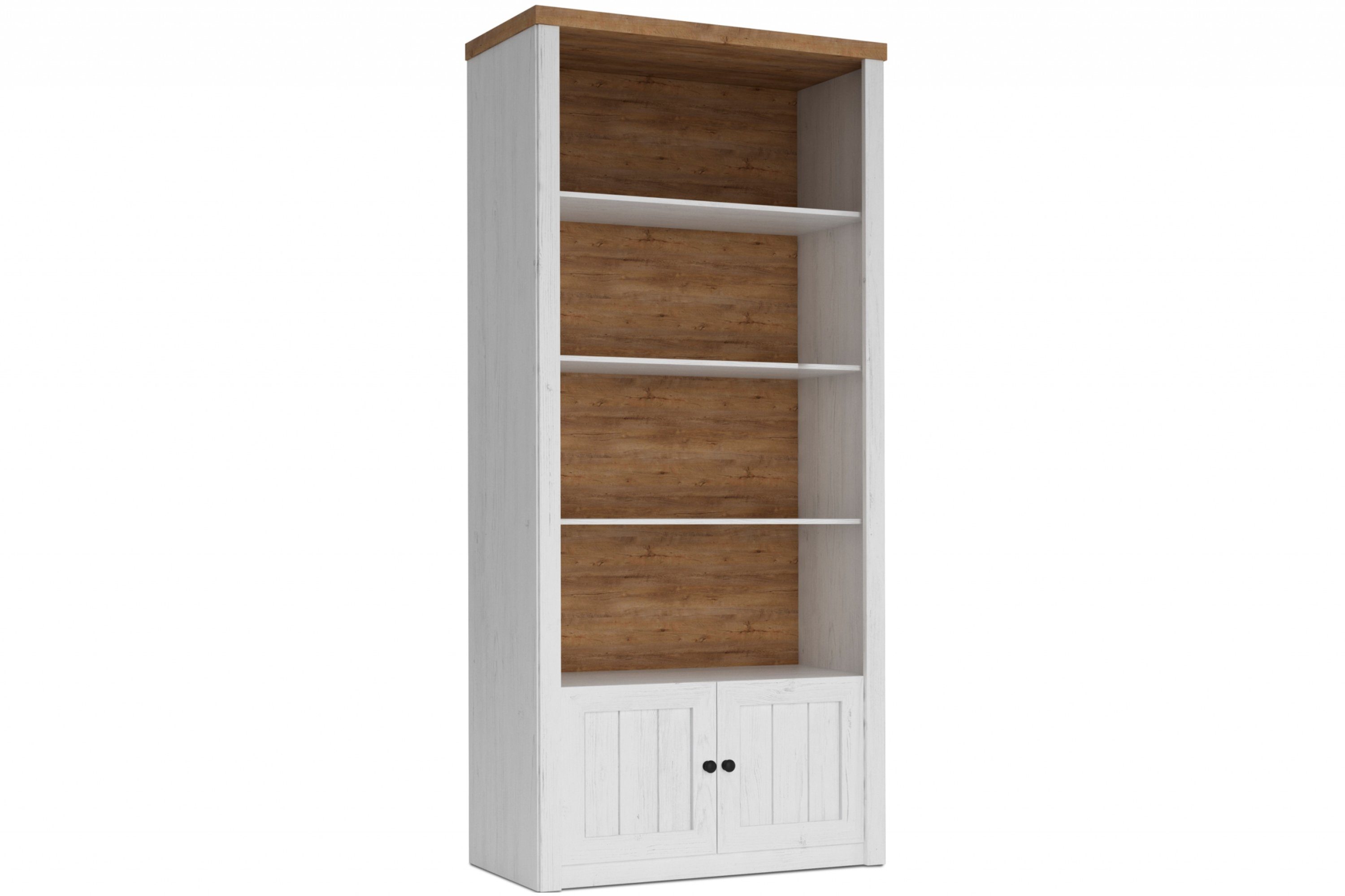 KONSIMO® Bücherregal LEMAS Standregal, hergestellt in der EU, mit Türen, Provenzalischer Stil, mit dunklen Eichenelementen