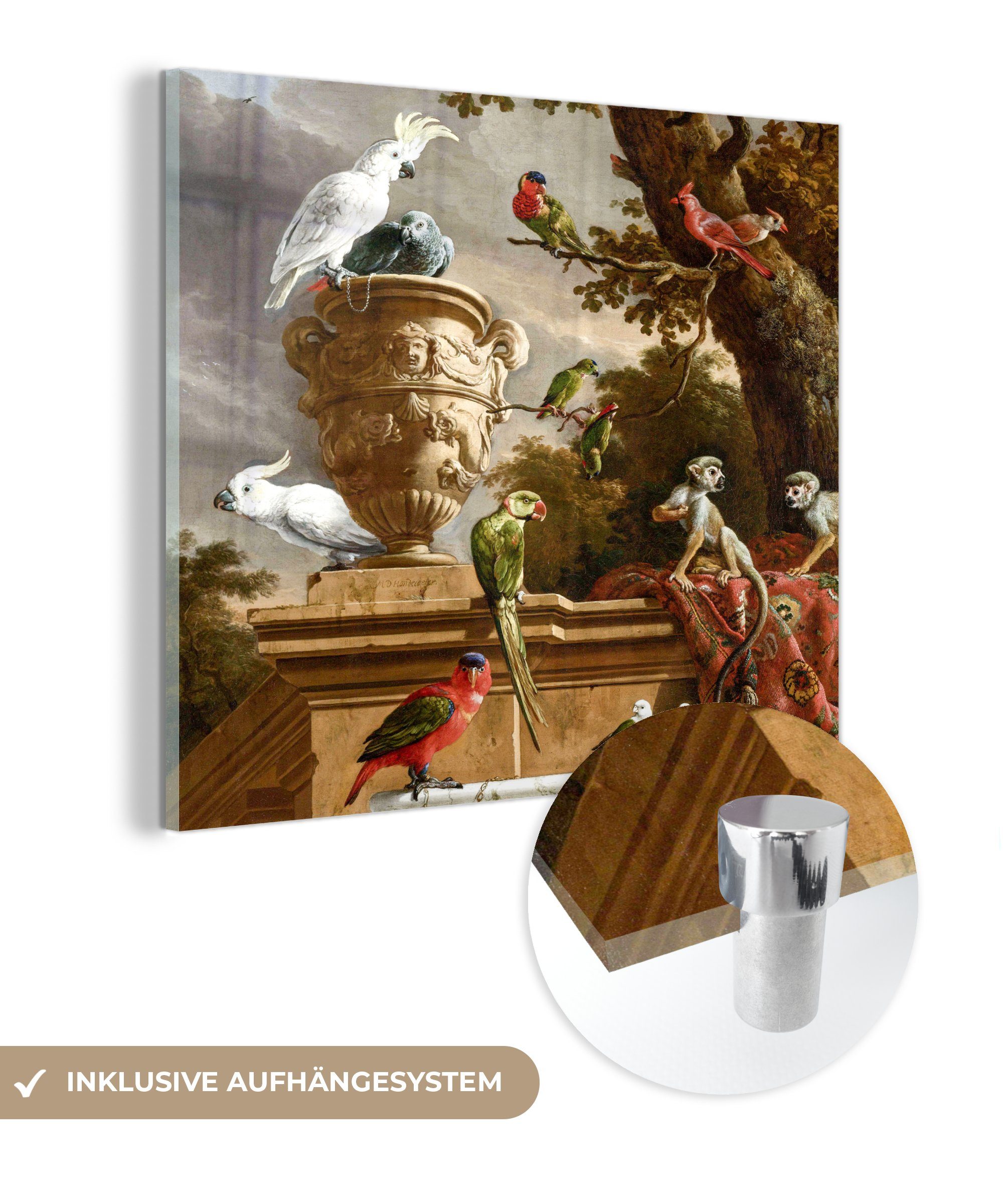 MuchoWow Acrylglasbild Die Menagerie - Melchior d' Hondecoeter - Vogel, (1 St), Glasbilder - Bilder auf Glas Wandbild - Foto auf Glas - Wanddekoration bunt
