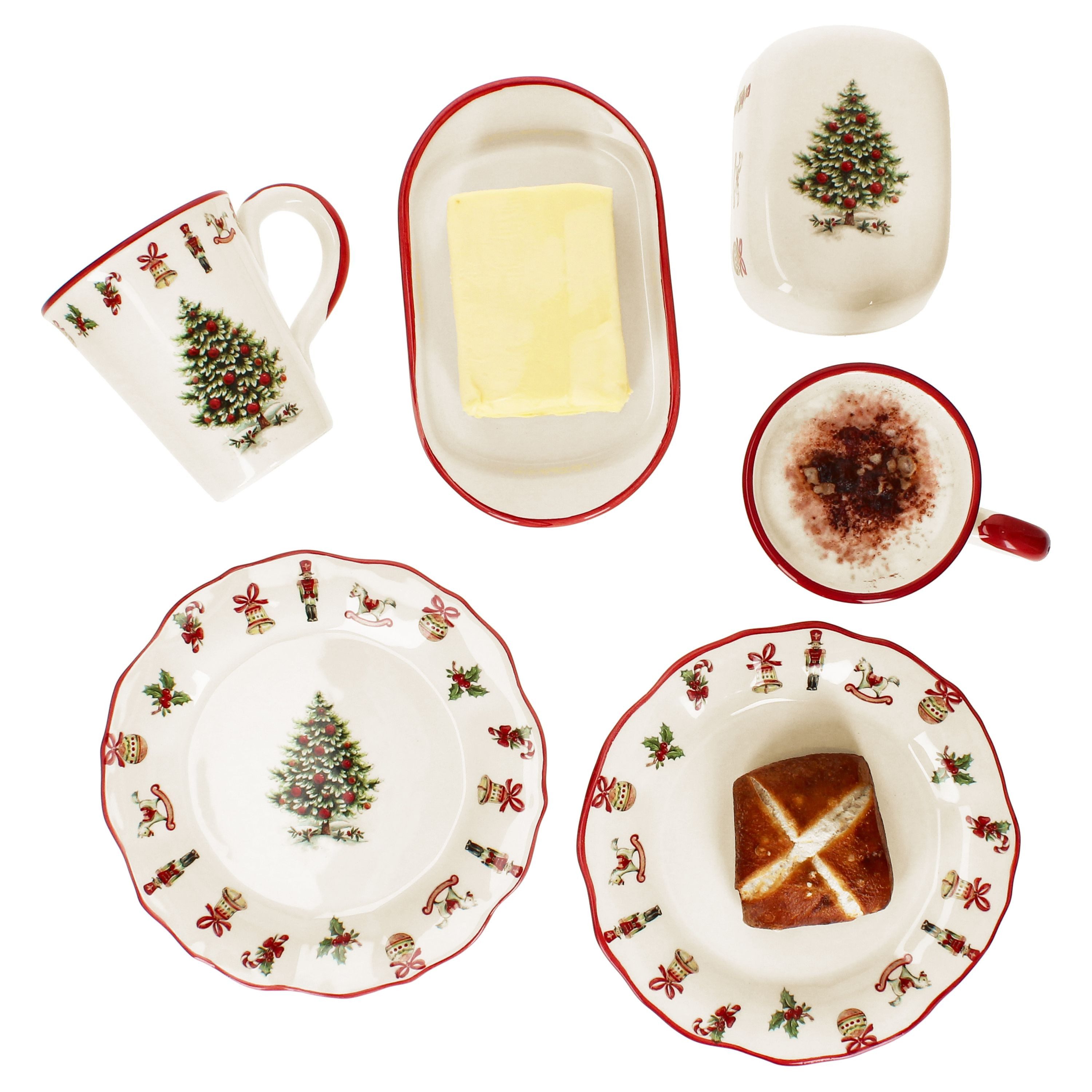 MamboCat Frühstücks-Geschirrset Maestro Natale 5tlg Frühstücksset 2 Pers Butterdose Teller Becher, Keramik