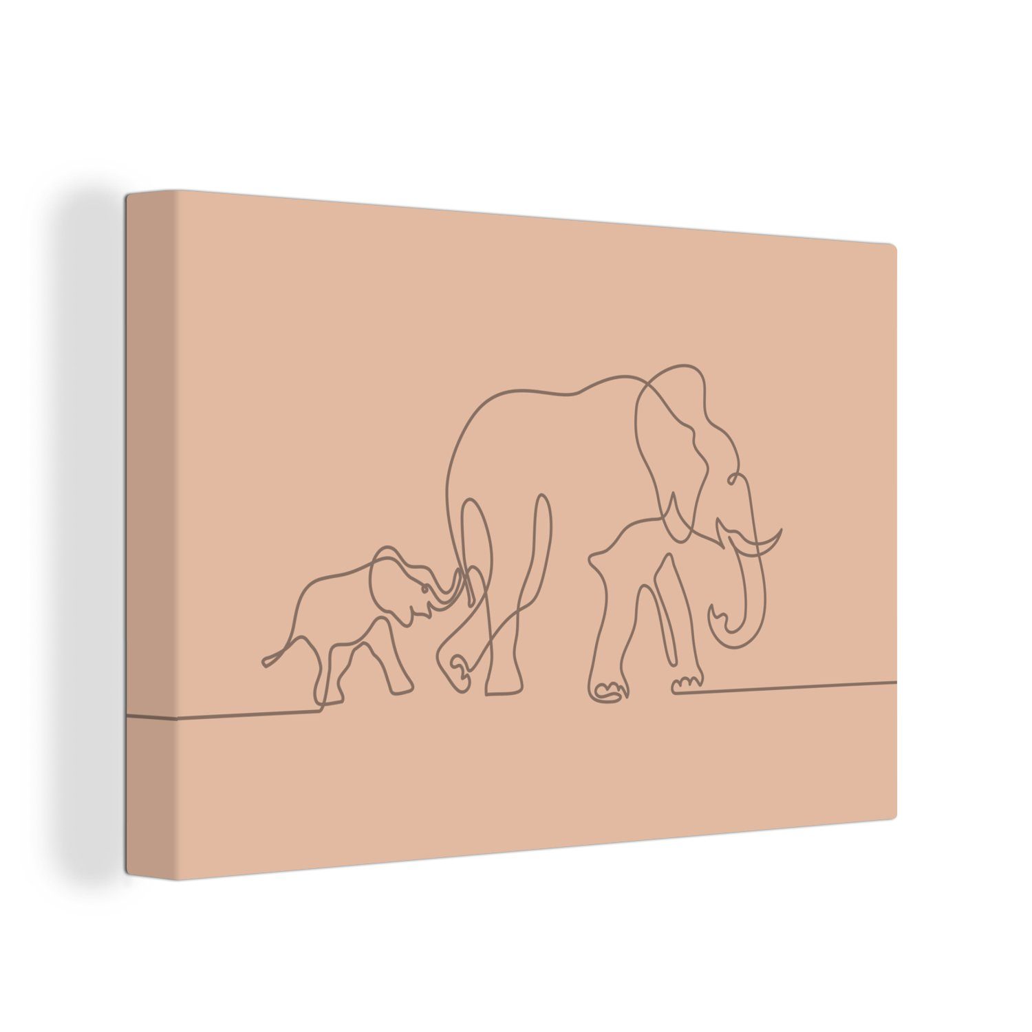 OneMillionCanvasses® Leinwandbild Elefant - Minimalismus - Braun, (1 St), Wandbild Leinwandbilder, Aufhängefertig, Wanddeko, 30x20 cm