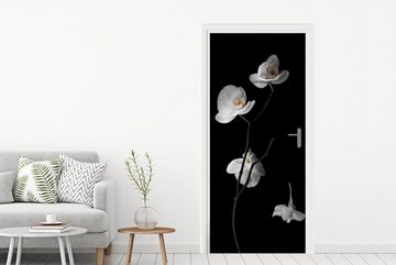 MuchoWow Türtapete Orchidee - Blumen - Schwarz - Weiß - Stilleben, Matt, bedruckt, (1 St), Fototapete für Tür, Türaufkleber, 75x205 cm