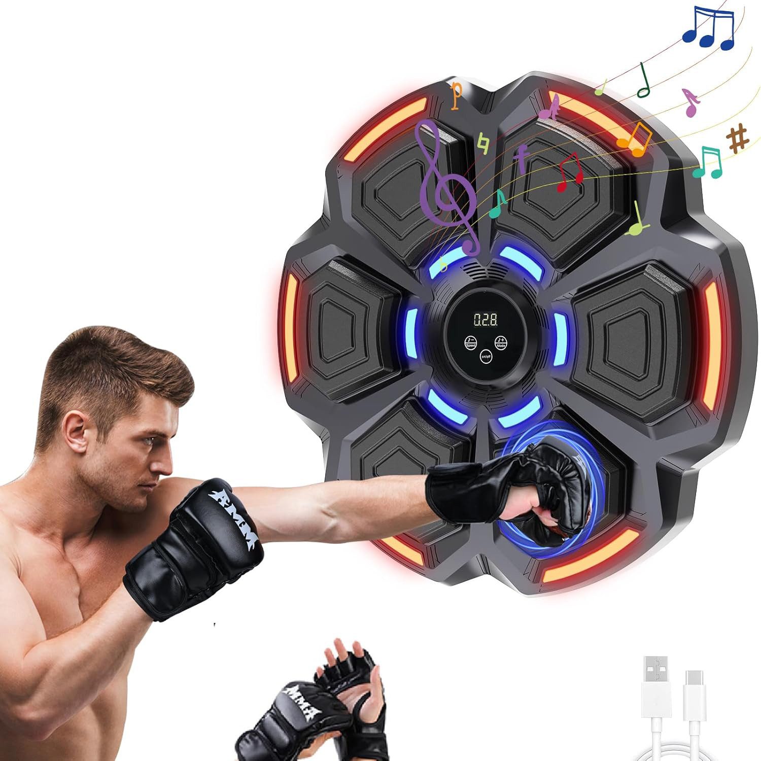 AIMAX Boxsack Boxstation Music Boxing Machine für Erwachsene mit Boxhandschuhen (Elektronische Boxmaschine Wand Boxing Boxtrainingsgeräte für Kinder, 1-tlg., mit 9 Geschwindigkeitsmodi und Zählmodus), für Wohnzimmer, Schlafzimmer, Garage, Fitnessstudio oder Boxclub