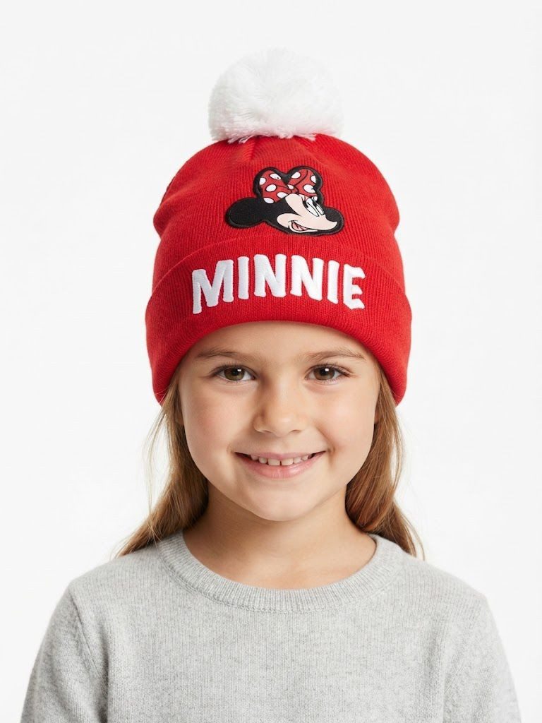 Disney Minnie Mouse Bommelmütze Minnie Mouse Mütze Pudelmütze für Mädchen Kindermütze