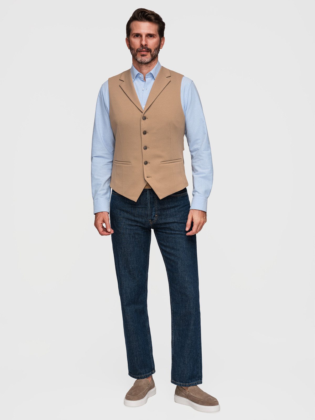 OMBRE Anzugweste Herren Weste Slim Fit Elegant Coffee L (kein Set, 1-tlg) Slim Fit Passform, marmorierte Knöpfe, verstellbarer Rücken
