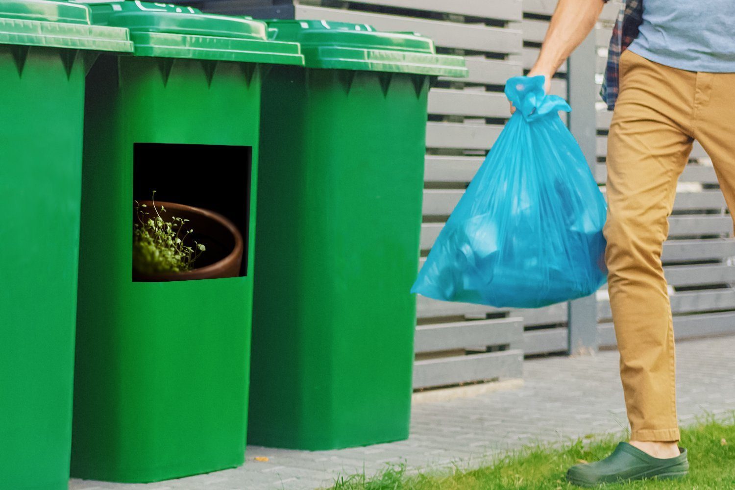 Thymian MuchoWow Mülltonne, einem Abfalbehälter (1 in Mülleimer-aufkleber, St), Pflanzung von Sticker, Wandsticker Tontopf Container,