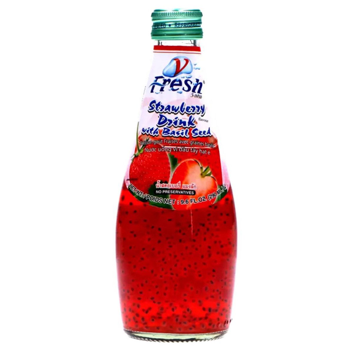 V-Fresh Softgetränk, V Fresh Basilikumsamengetränk Erdbeere süß fruchtiges Aroma 290ml