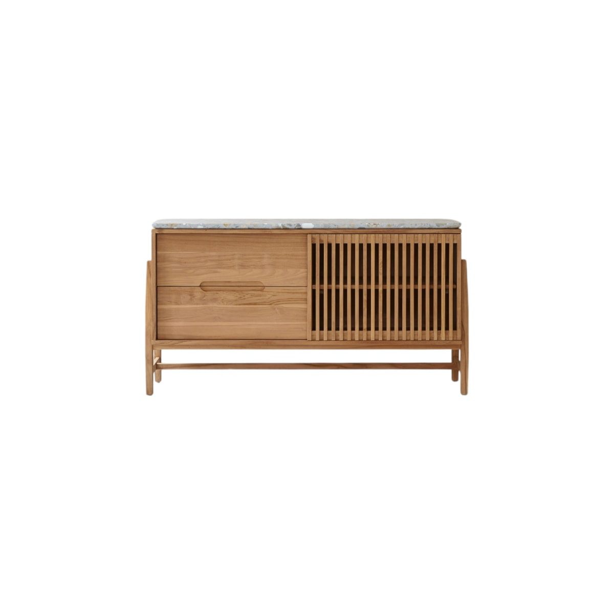 Tikamoon Sideboard Sideboard Isaure aus massivem Teakholz und Premium-Terrazzo 140 cm