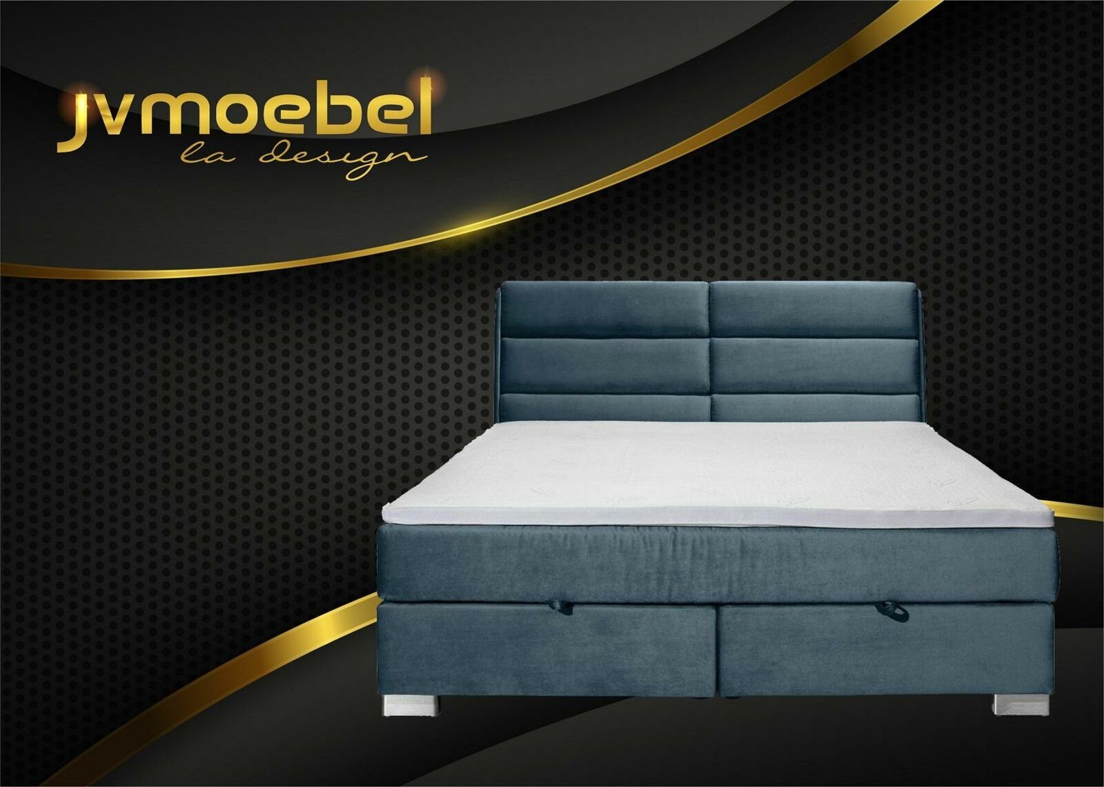 JVmoebel Bett, Schlafzimmer Luxus Boxspring 200cm Stoff 160 x Betten Doppel Blau Bett