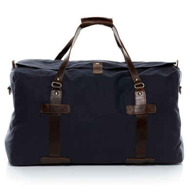 SID & VAIN Reisetasche »CHASE«, Weekender echt Leder & Canvas Reisetasche groß XL - Reisegepäck auch als Handgepäck aus stabilem Leder - Sporttasche, Freizeittasche mit Umhängegurt - Ledertasche Herren Damen blau-braun