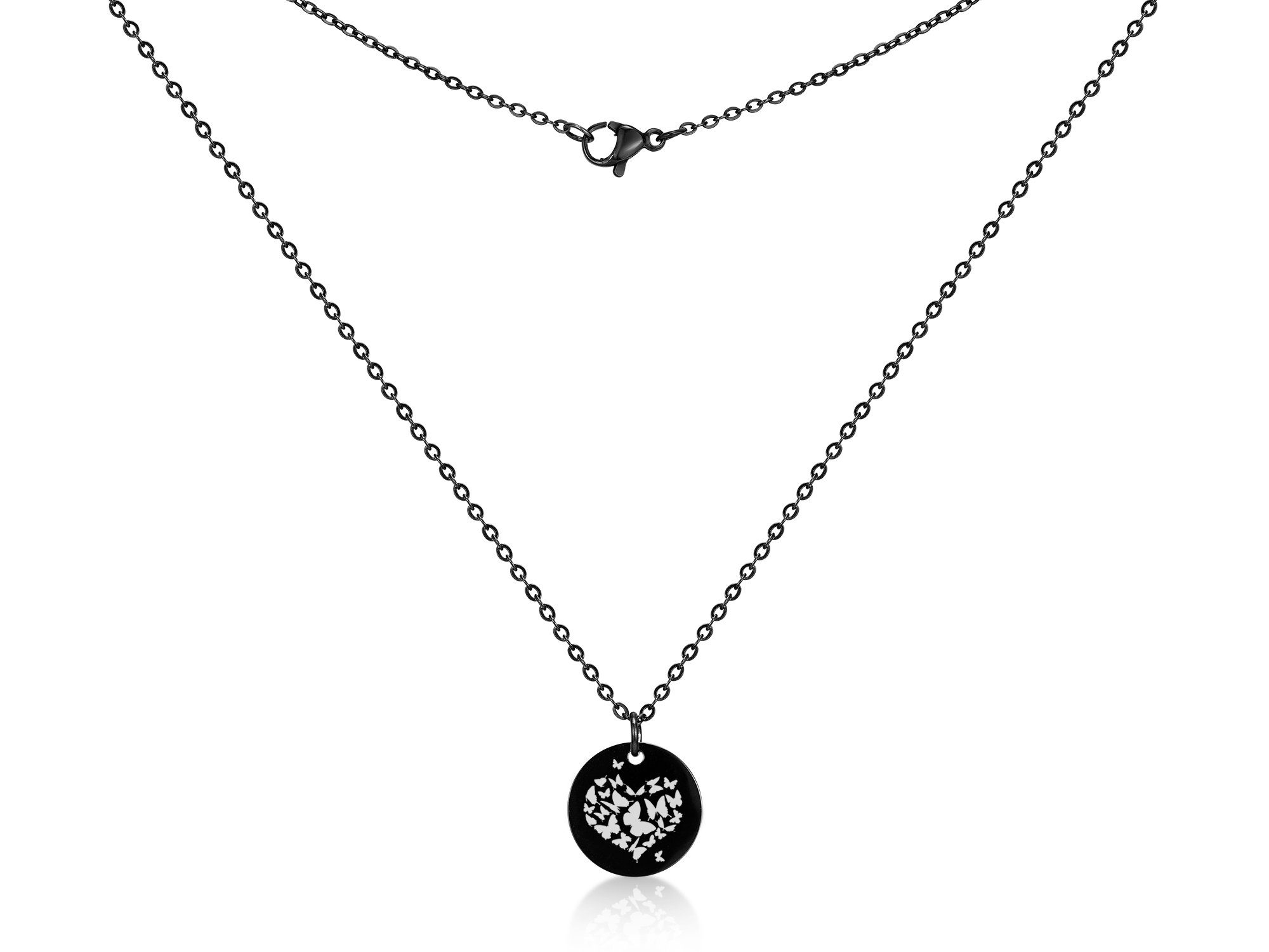 black Farben mit zwei und Silberkettenstore Kette Butterfly Edelstahl, vier Anhänger Längen mit Anhänger - Halskette
