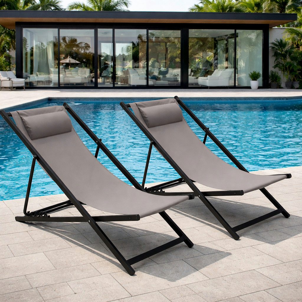 DEGAMO Gartenliege IBIZA, Set, 2-teilig, Aluminium anthrazit, Kunstgewebe grau, wetterfest, faltbar