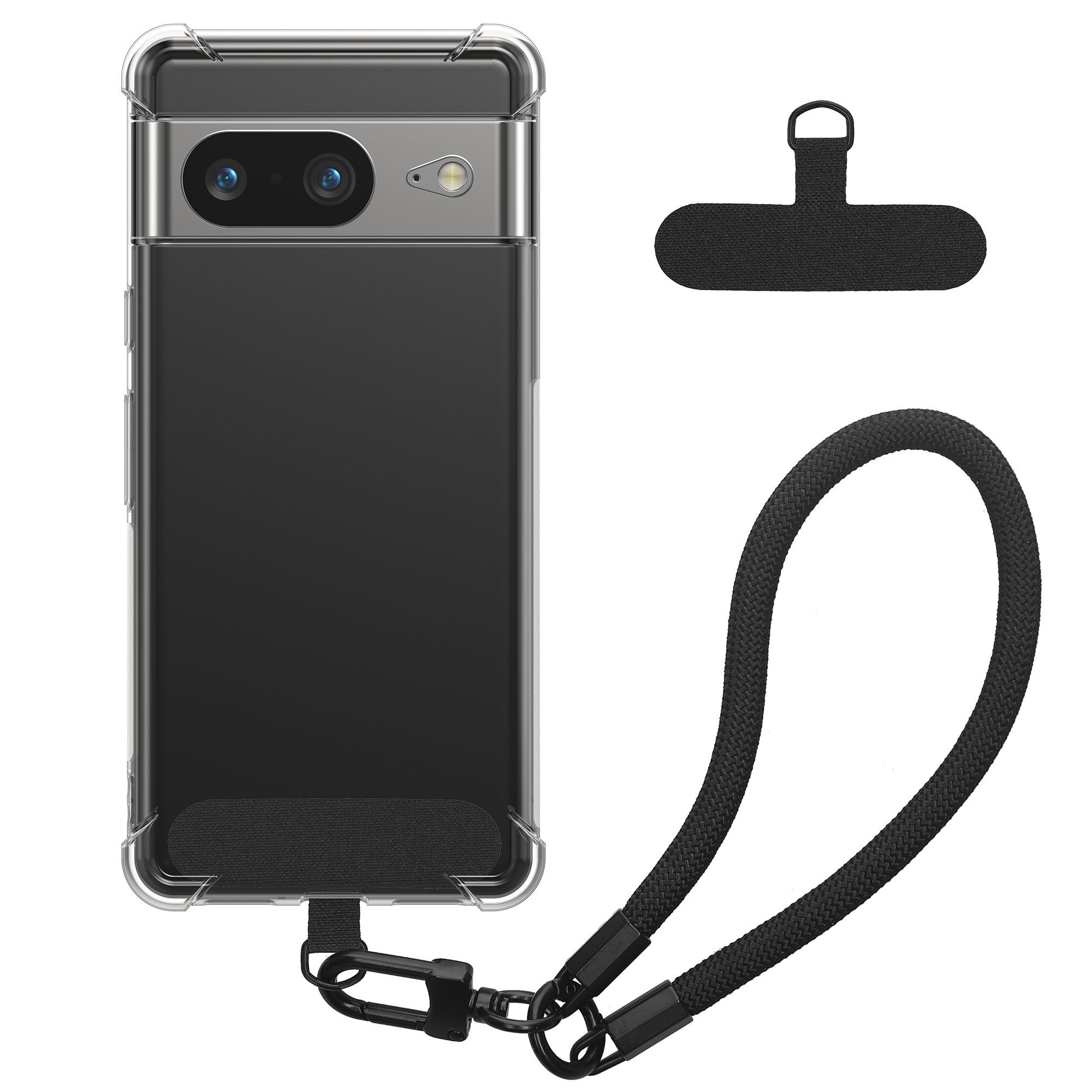kwmobile Handyhülle Handy TPU Case für Google Pixel 8 Hülle, Kristallklare Schutzhülle mit Kantenschutz und abnehmbarem Armband
