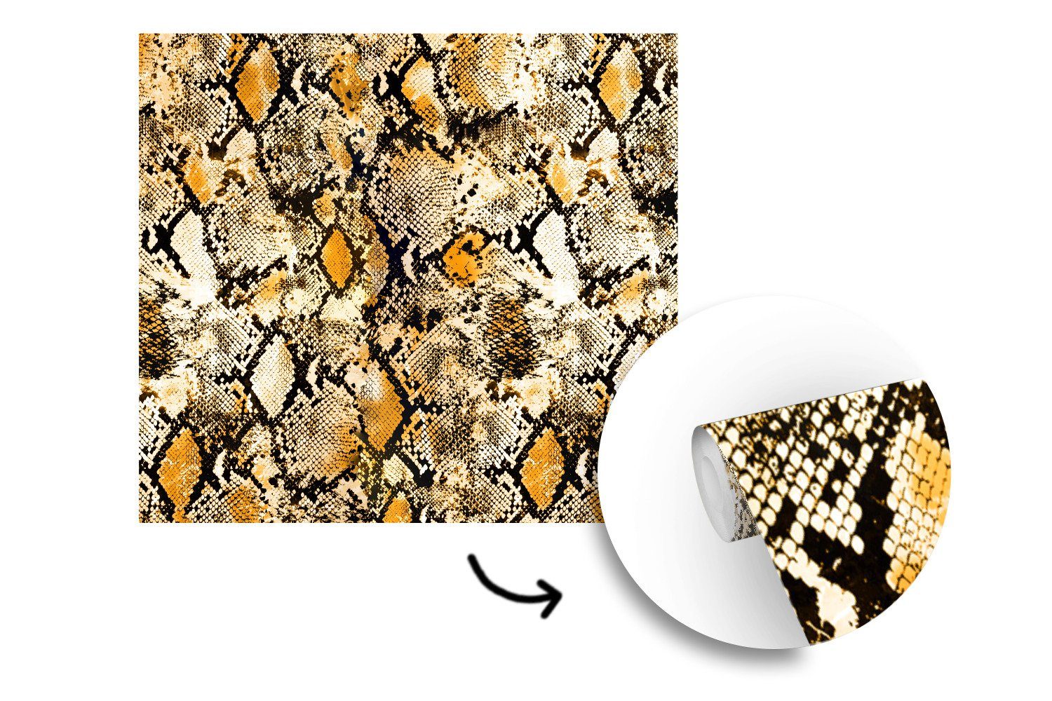 MuchoWow Fototapete Tiermuster Gold - Schlafzimmer, Matt, für bedruckt, oder St), Vinyl (5 Wandtapete Schlange, - Wohnzimmer Tapete